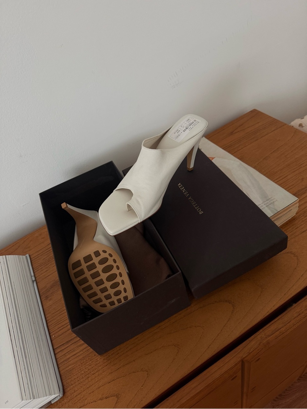 White Open-Toe Mule Heels by Bottega Veneta